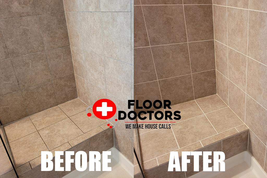 Beige Shower Bench before and after