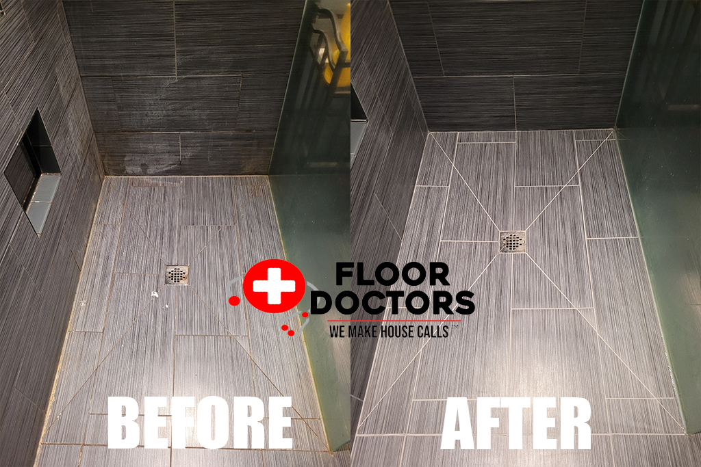 Dark Tile Shower Pan before and after