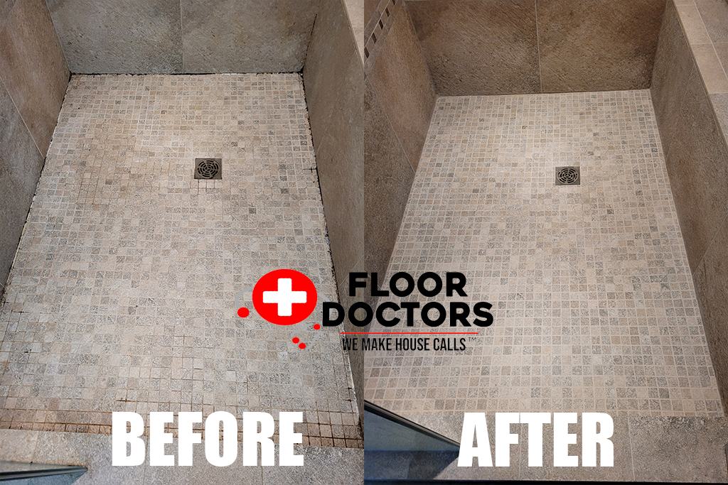 Mosaic Shower Pan before and after