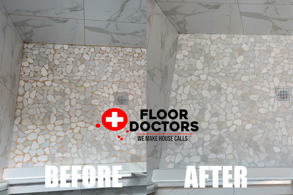 Pebble Shower Floor before and after