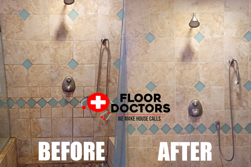 Travertine Shower Detail before and after