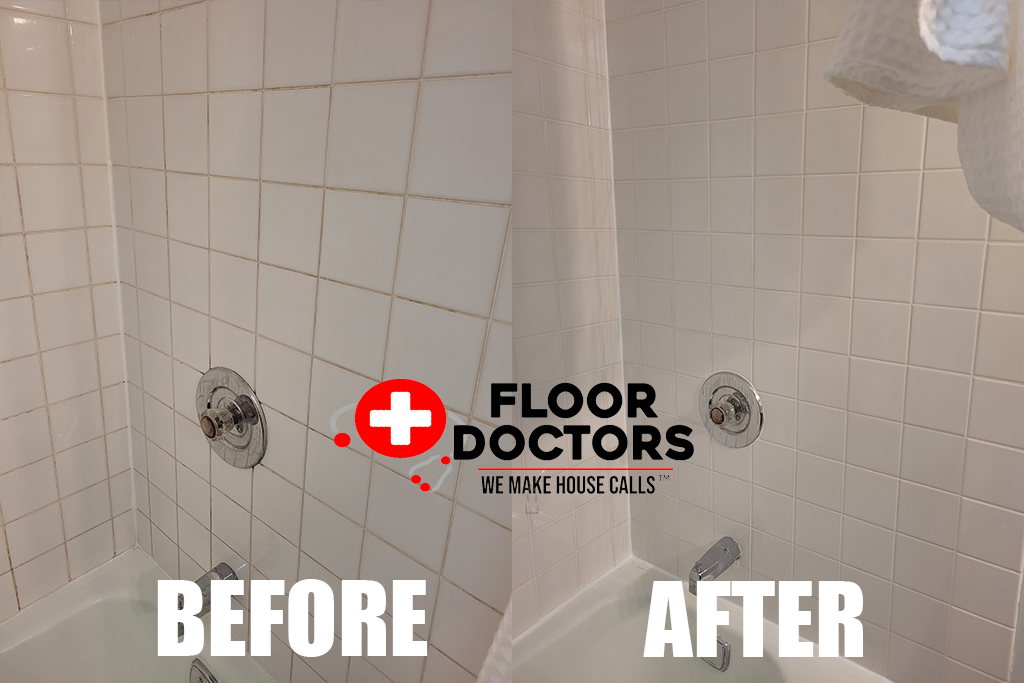 White Tile Tub Recaulk before and after