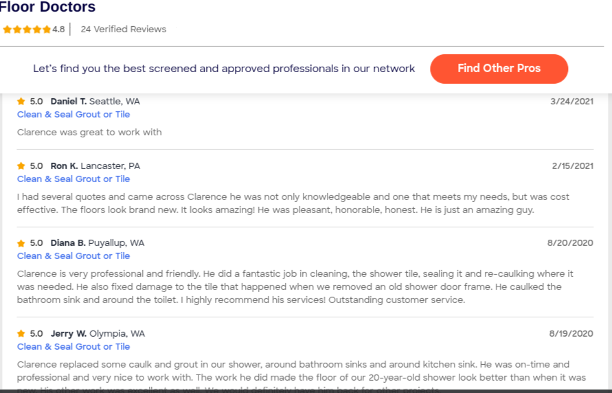 HomeAdvisor 5-star reviews for Floor Doctors