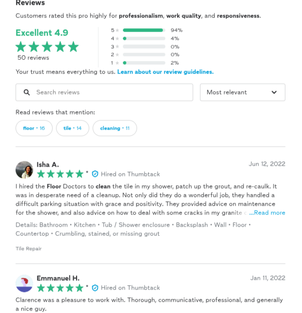 Thumbtack 4.9 star reviews for Floor Doctors